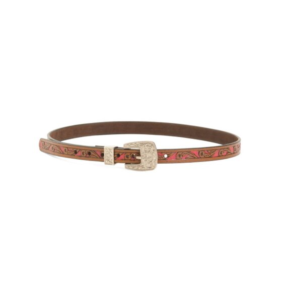 RIDGE MOUNTAIN Brown/Pink Leather Bi Color Tooled Belt - Picture 1 of 1